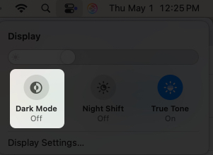 Åtkomst till Dark Mode -alternativet från Control Center på Mac