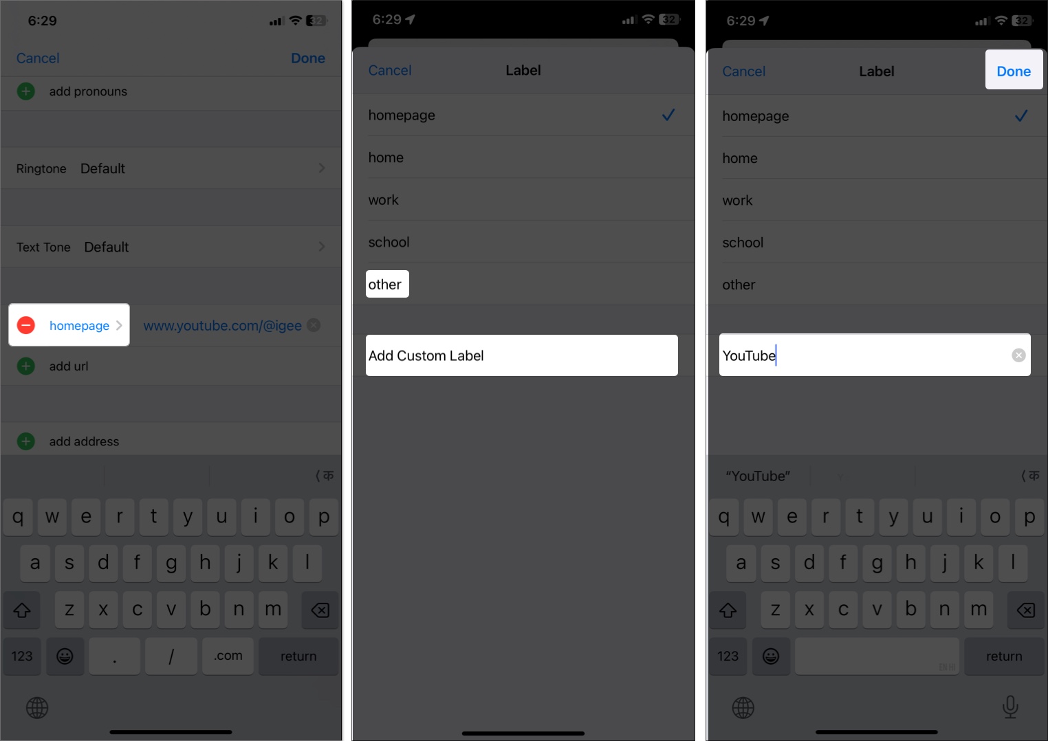 Lägg till anpassad etikett för sociala profiler i iPhone -kontakt