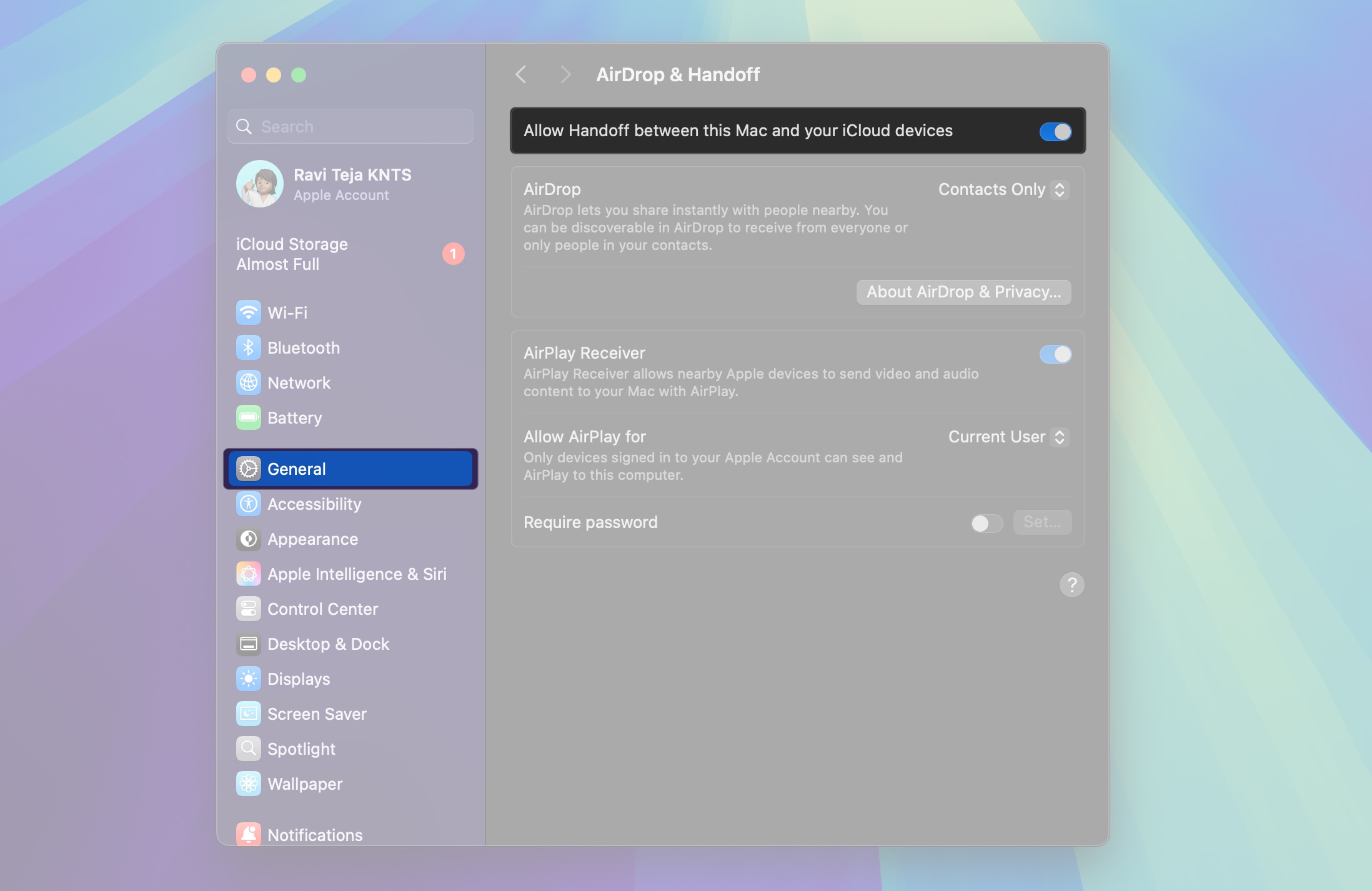 Aktivera handoff -funktionen i MacOS System Settings App