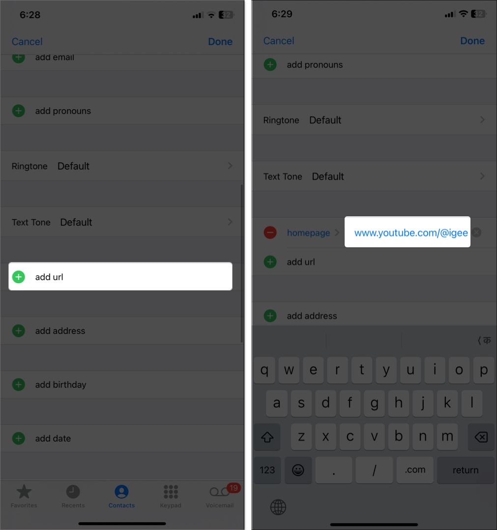 Alternativ metod för att lägga till sociala profiler i iPhone -kontakt