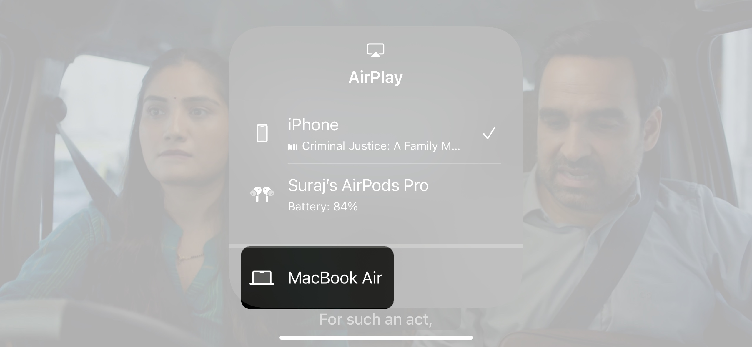 Att välja en enhet för att strömma innehåll till via airplay på en iPhone