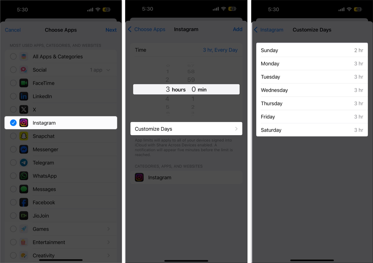Customize daily time limit in screen time setting on iPhone