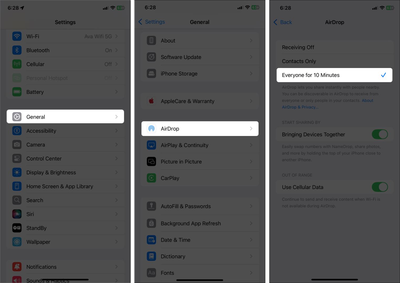 Enable Airdrop on iPhone
