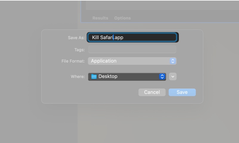 Namnge den nyligen skapade automatiska applikationen och spara den på en MAC