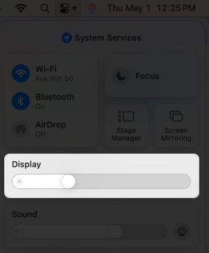 Öppna displayinställningar från Control Center på MAC