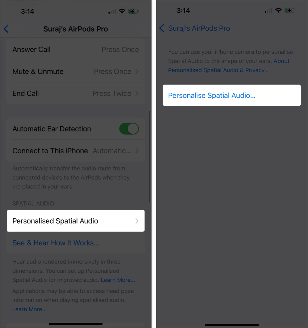 Přístup k přizpůsobení možnosti prostorového zvuku v nastavení iOS