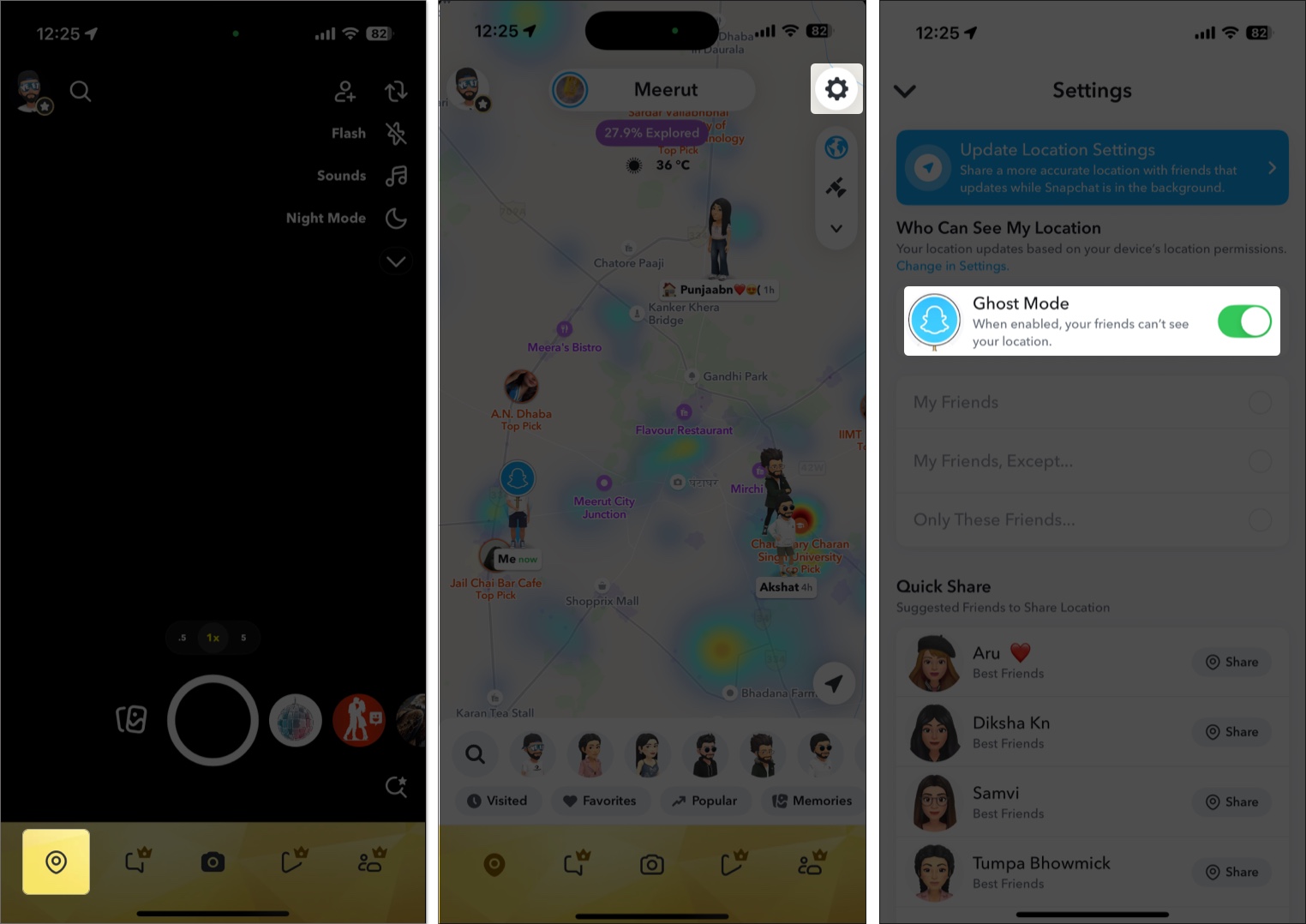 Toggle on Ghost mode in Snapchat location pin setting