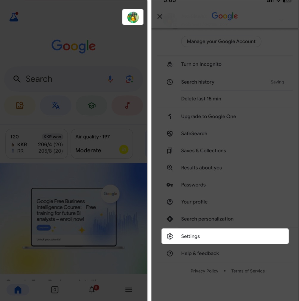 Stäng av Google Trending -sökningar i iPhone på Google -appen