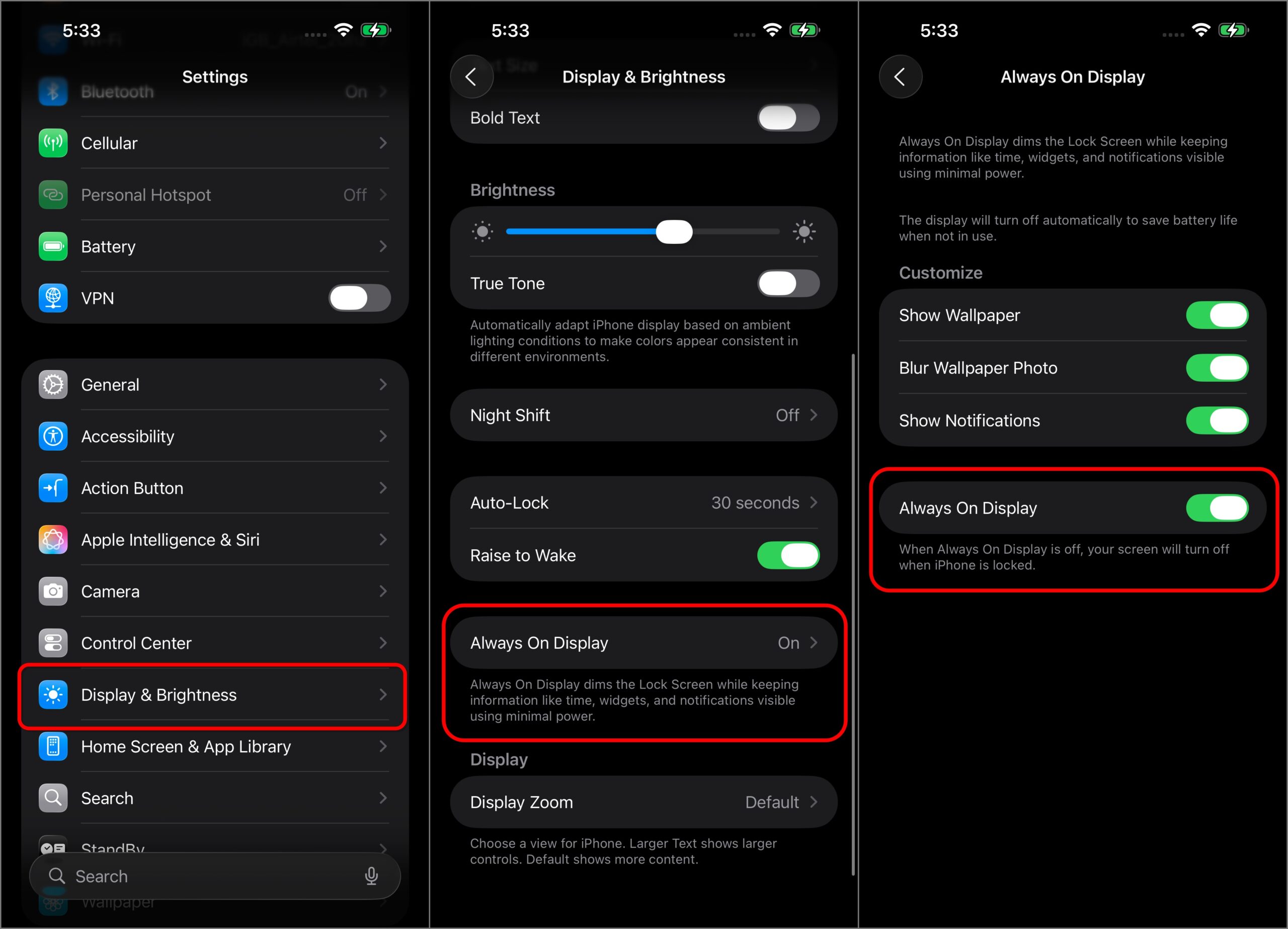 Enable Always on Display on iPhone