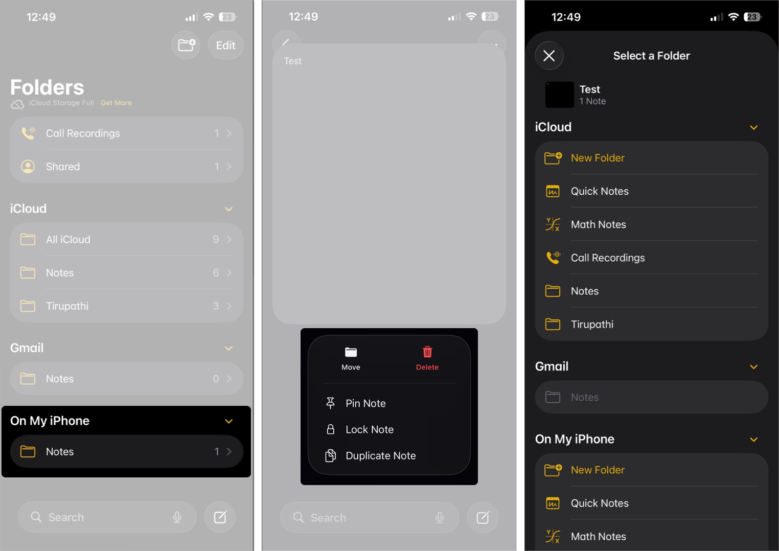 Open notes app and access notes