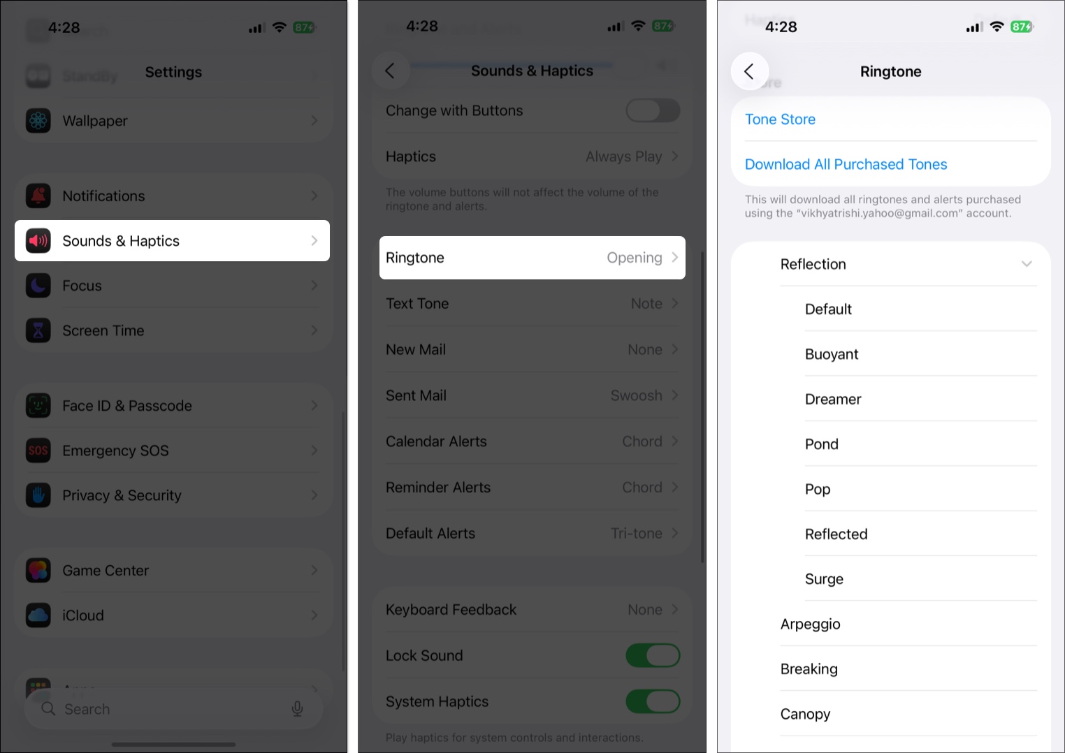 Open sound and haptic settings to choose right ringtone
