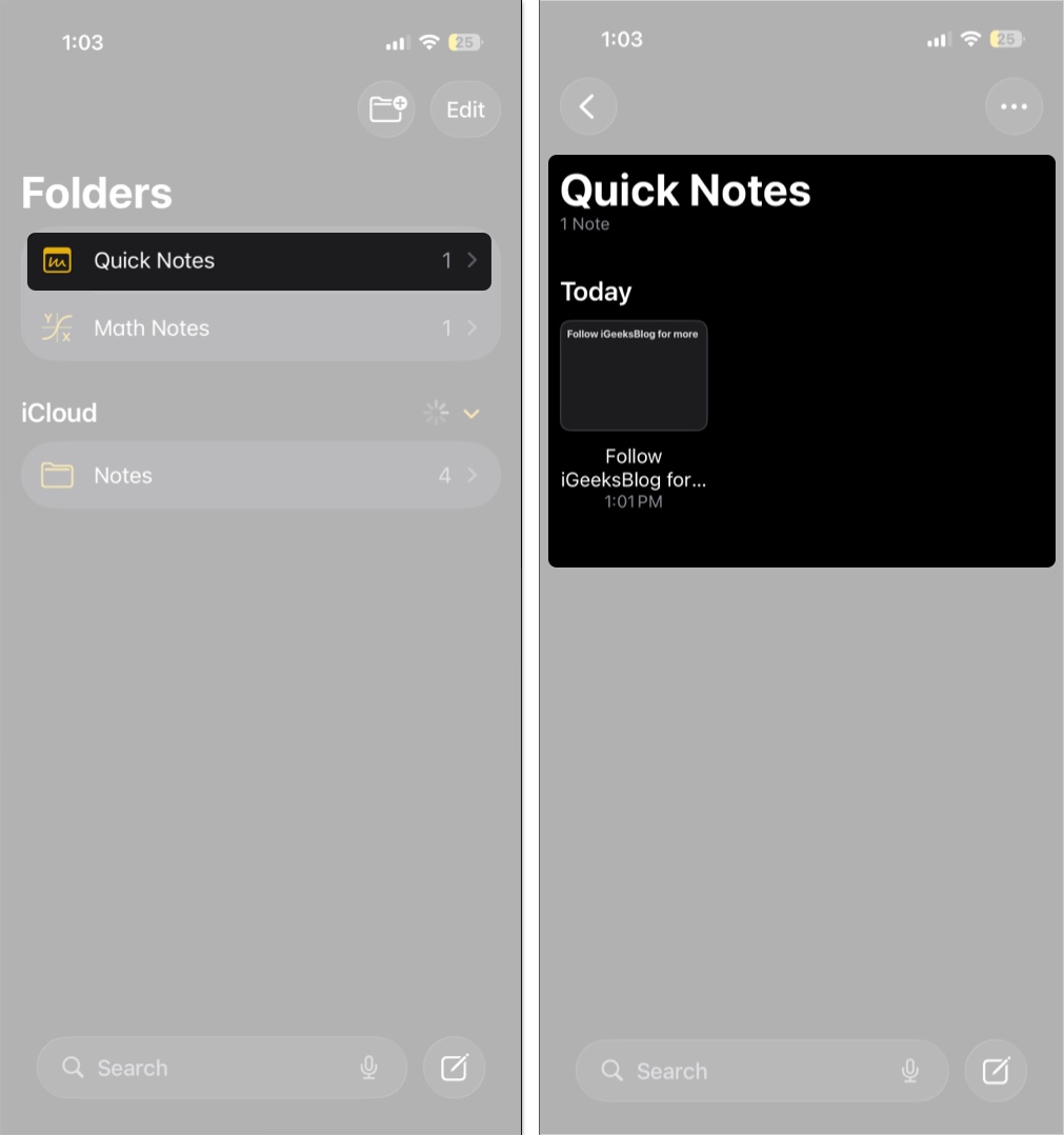 Open the notes app and tap quick notes