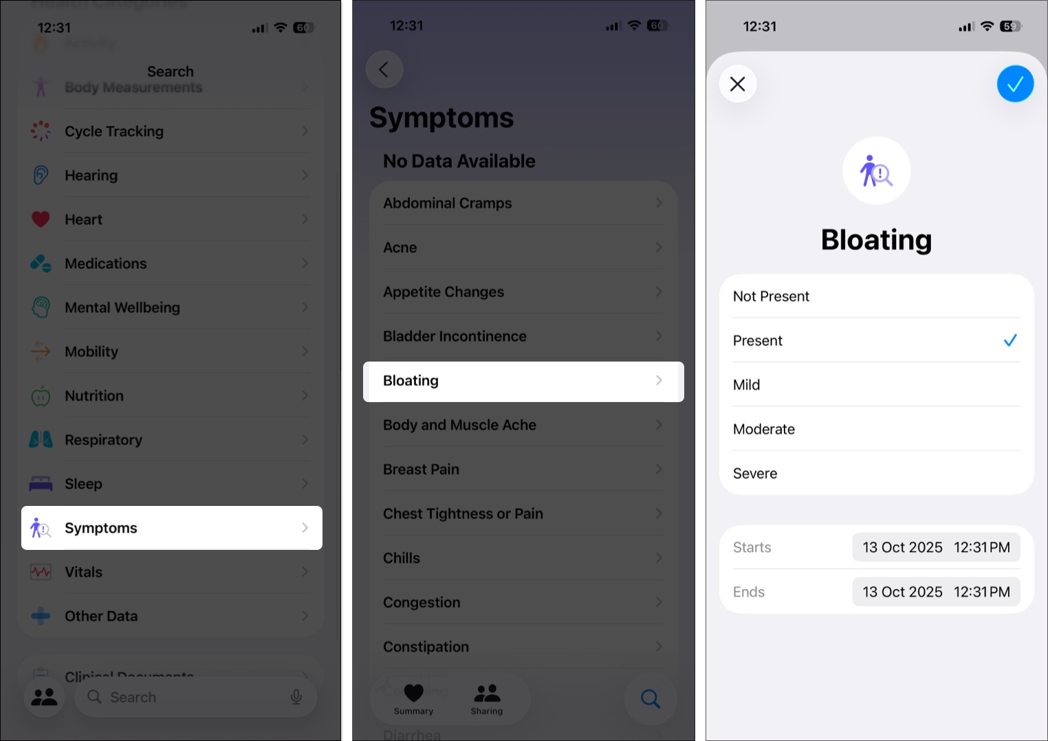 Add and monitor symptoms data in the health app on iphone