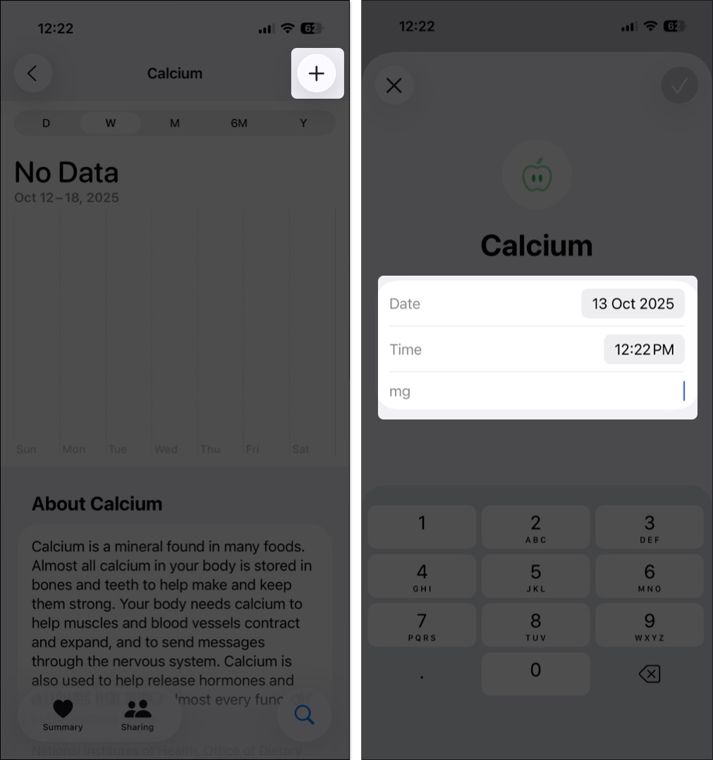 Adding nutrition data in health app