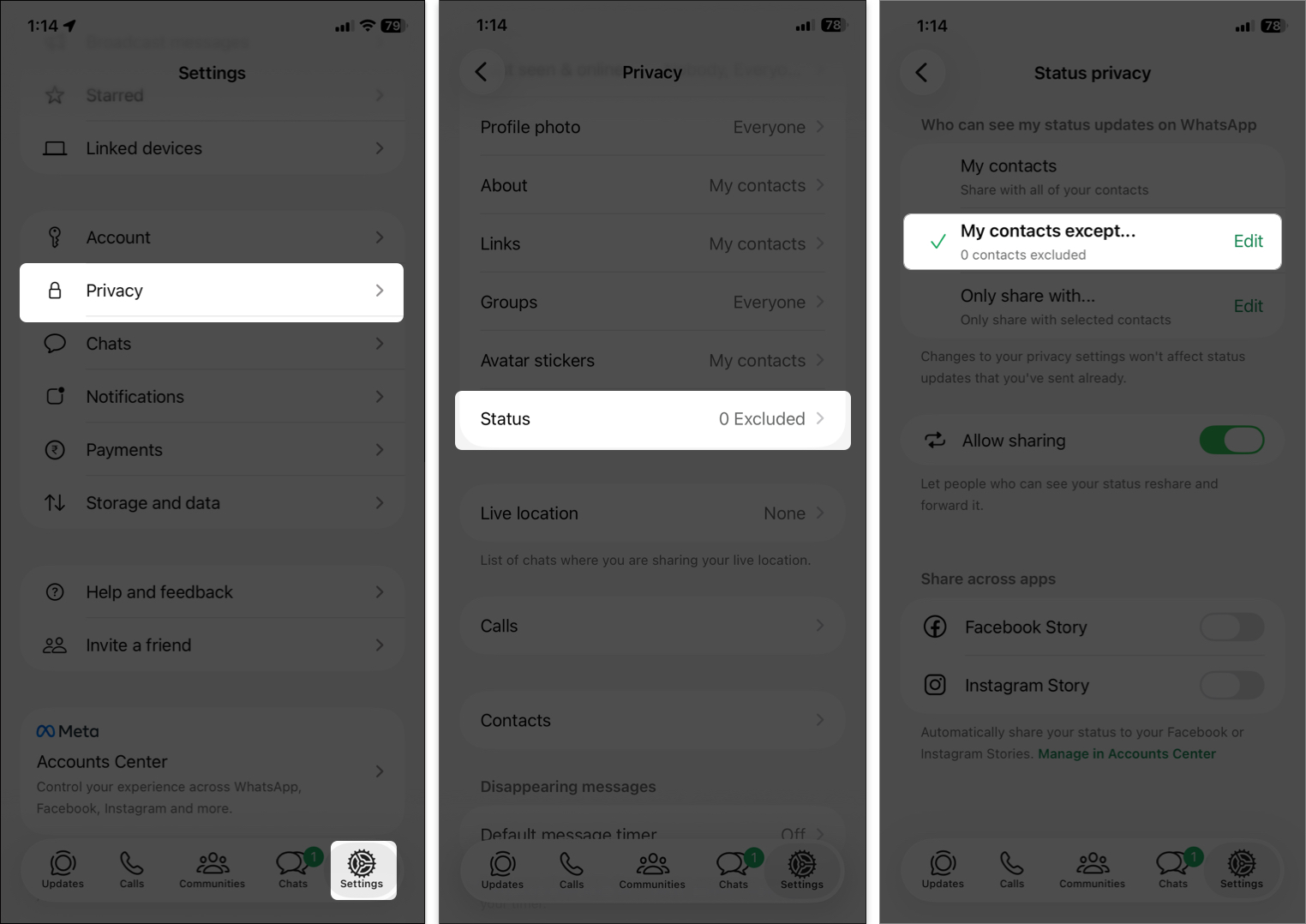 Ask contact to review their privacy settings