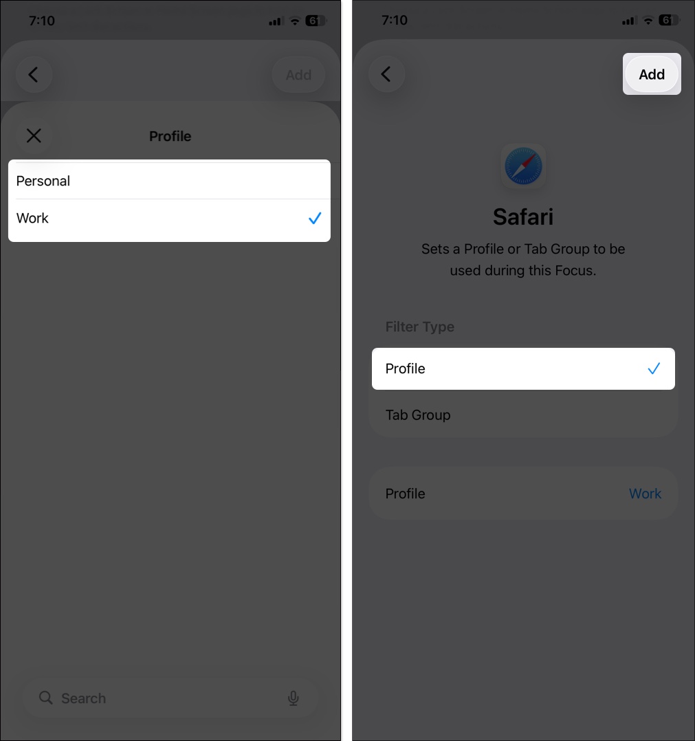 Choose which profile to link and tap add to save