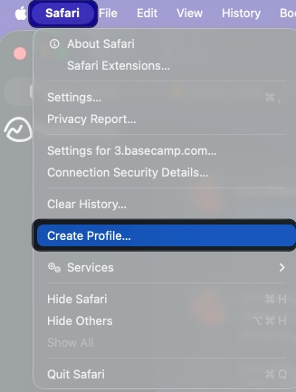 Click safari in the top menu bar and select create profile