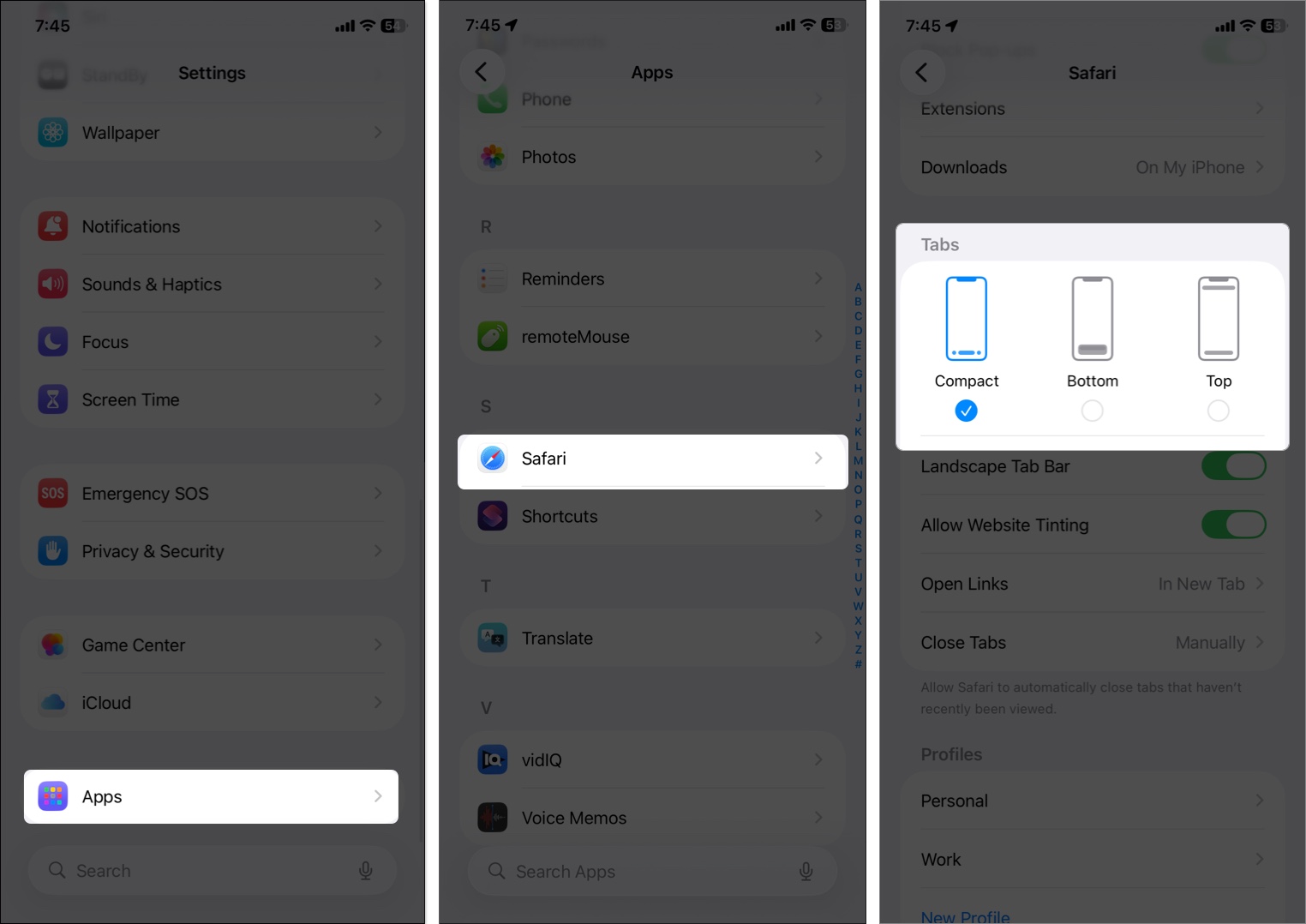 Pick your tab layout on safari