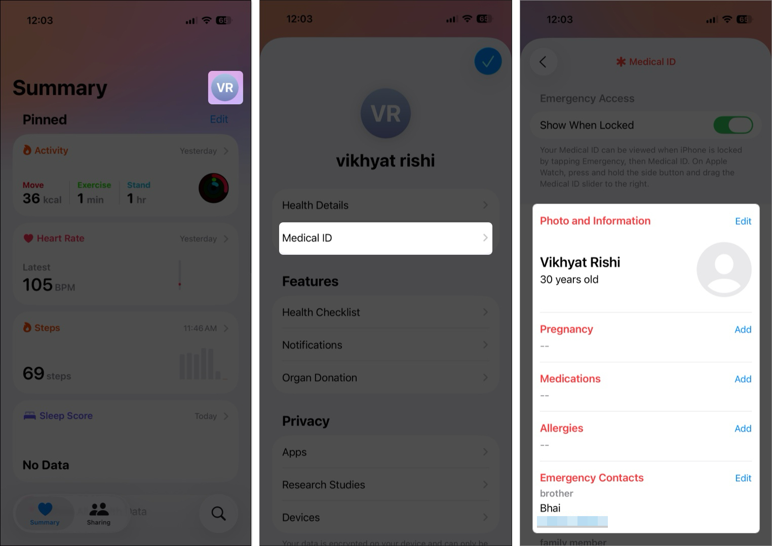 Set up medical id in health app