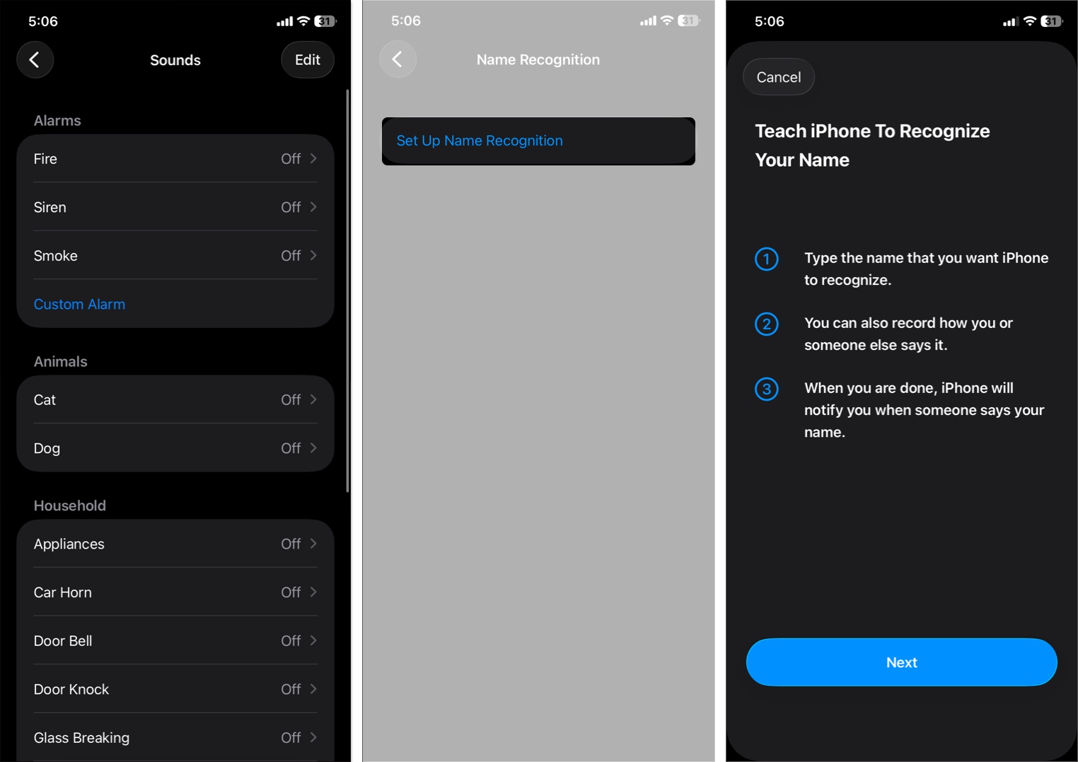 Tap name recognition and set it up