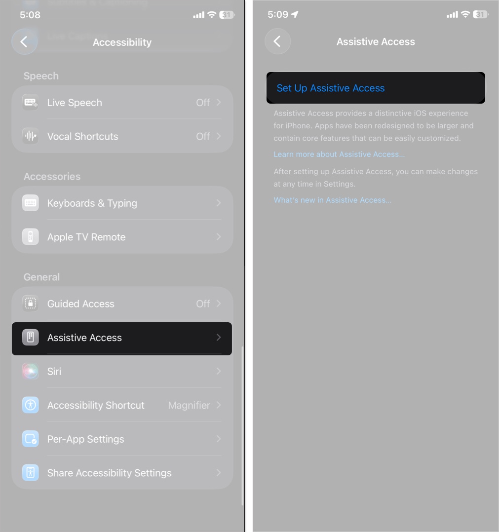 Tap set up assistive access