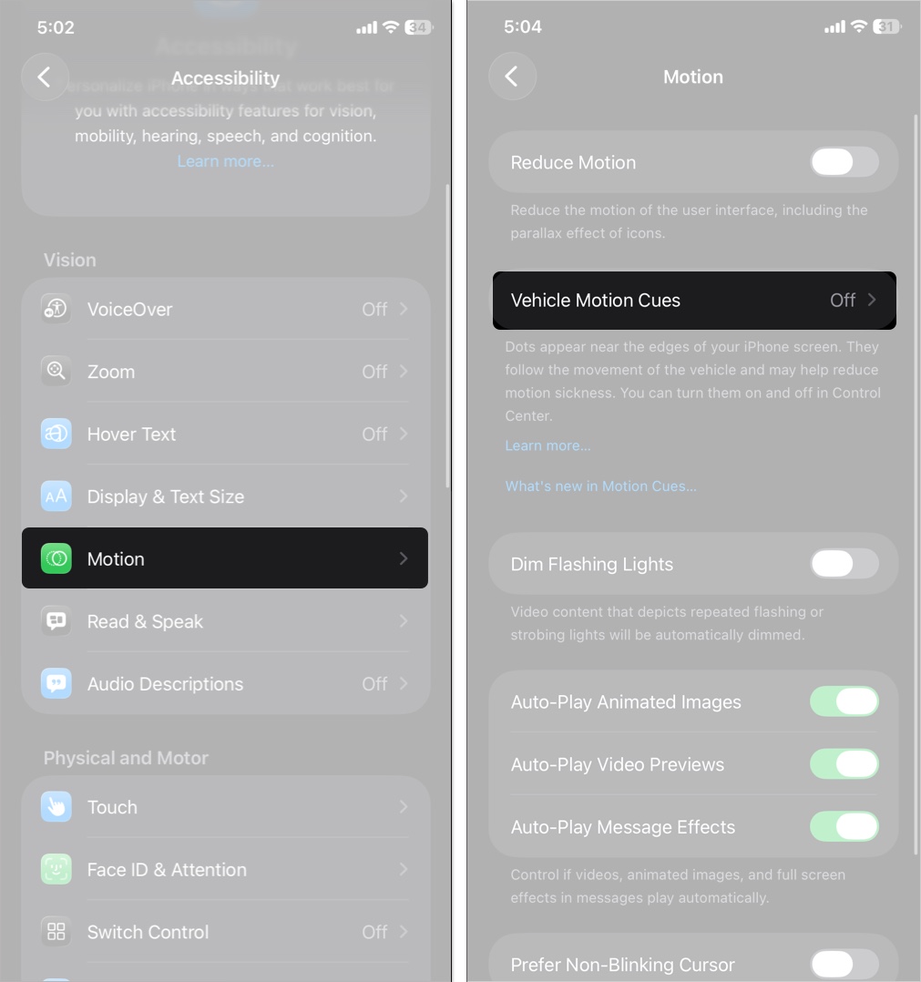 Tap on vehicle motion cues