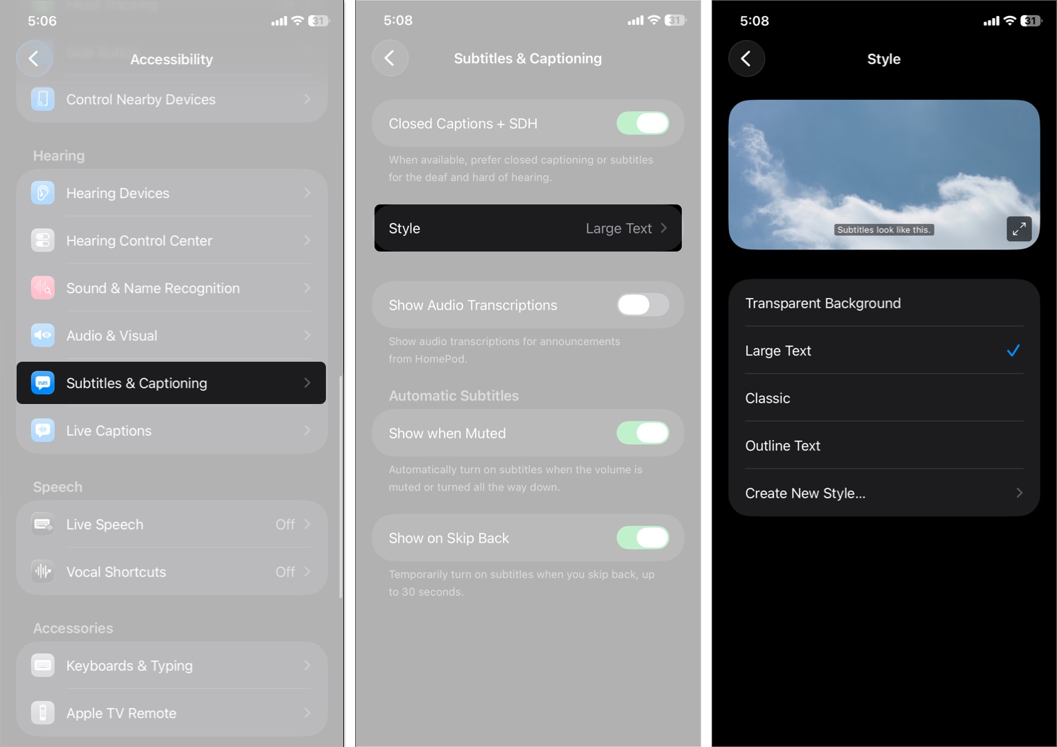 Toggle on closed captions + sdh