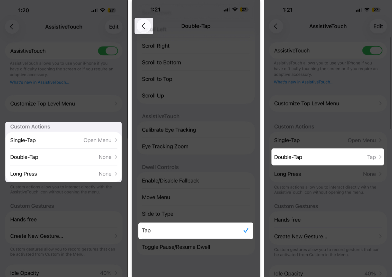 Use custom actions in assistivetouch
