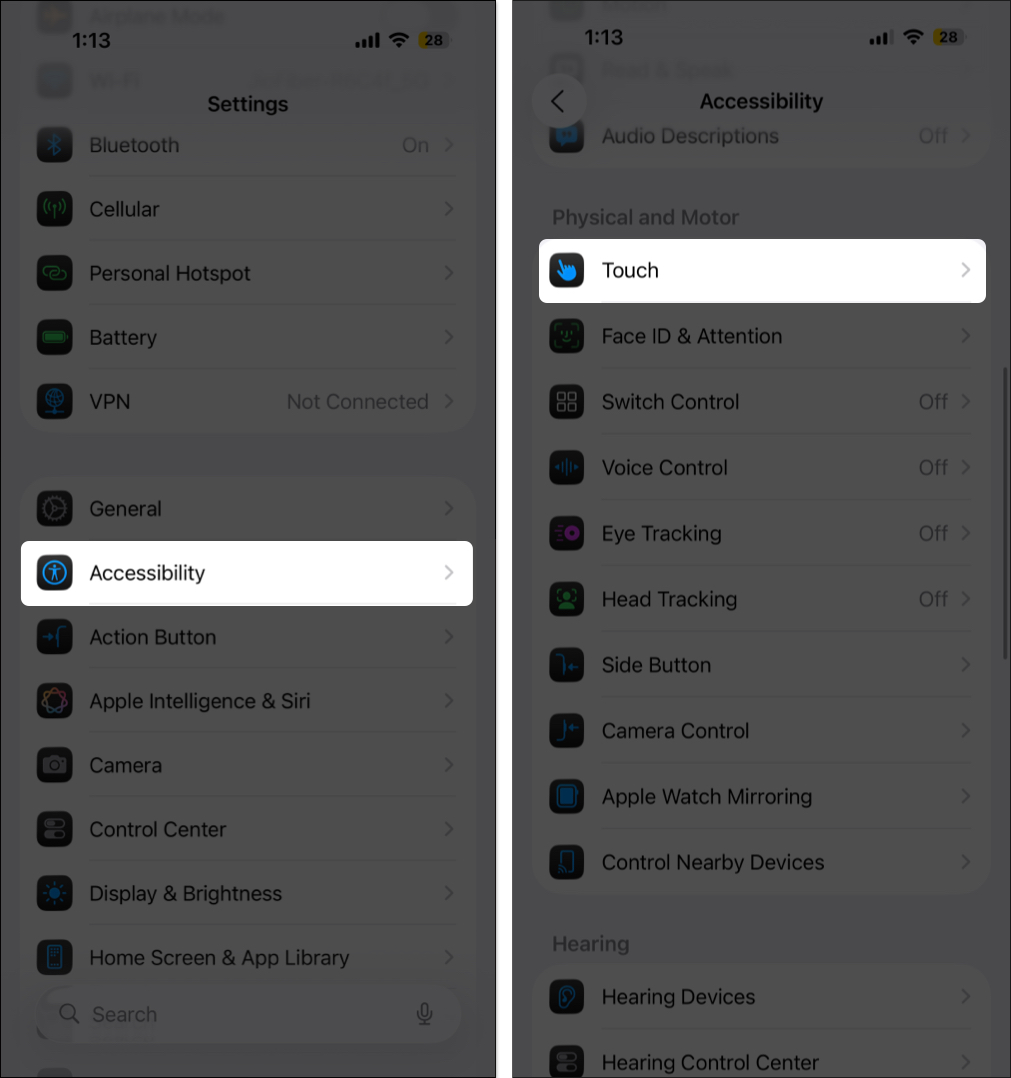 Open accessibility settings on iphone