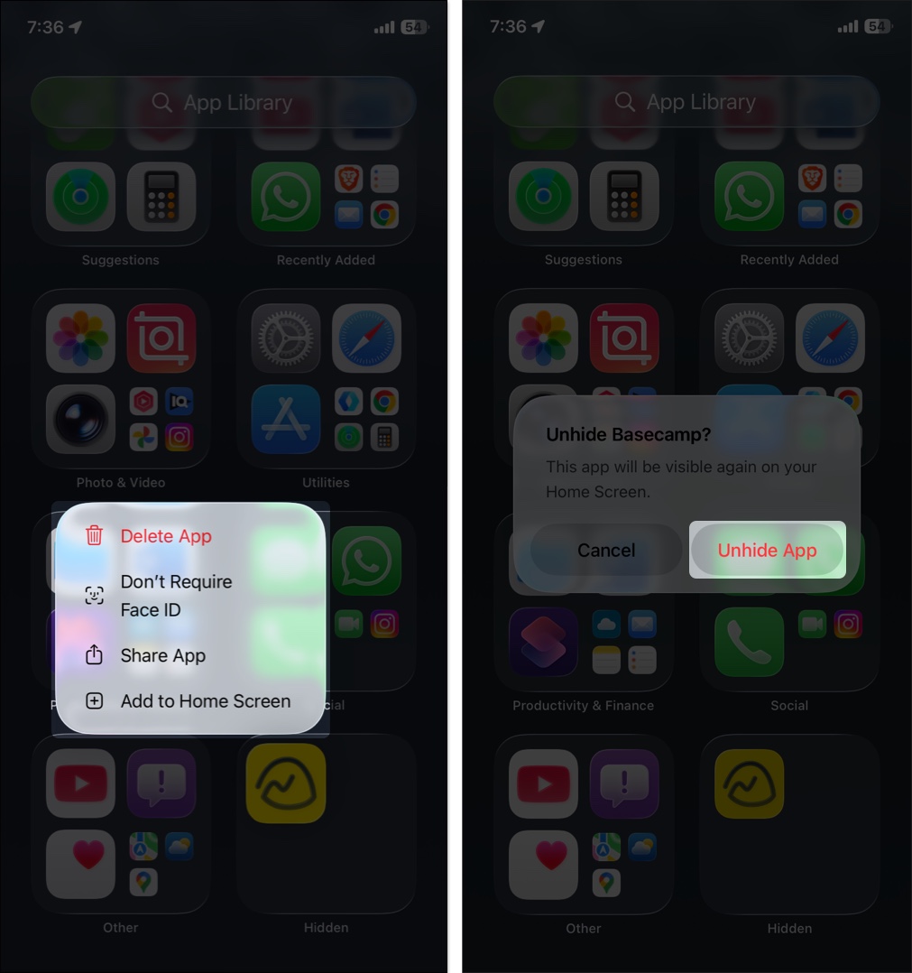 Tap on hidden folder then choose app to unhide