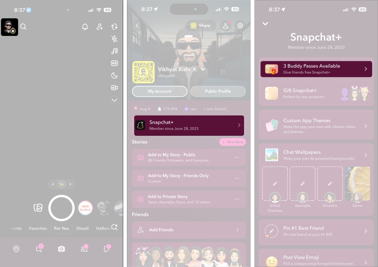 Tap on snapchat plus banner to access buddy passes