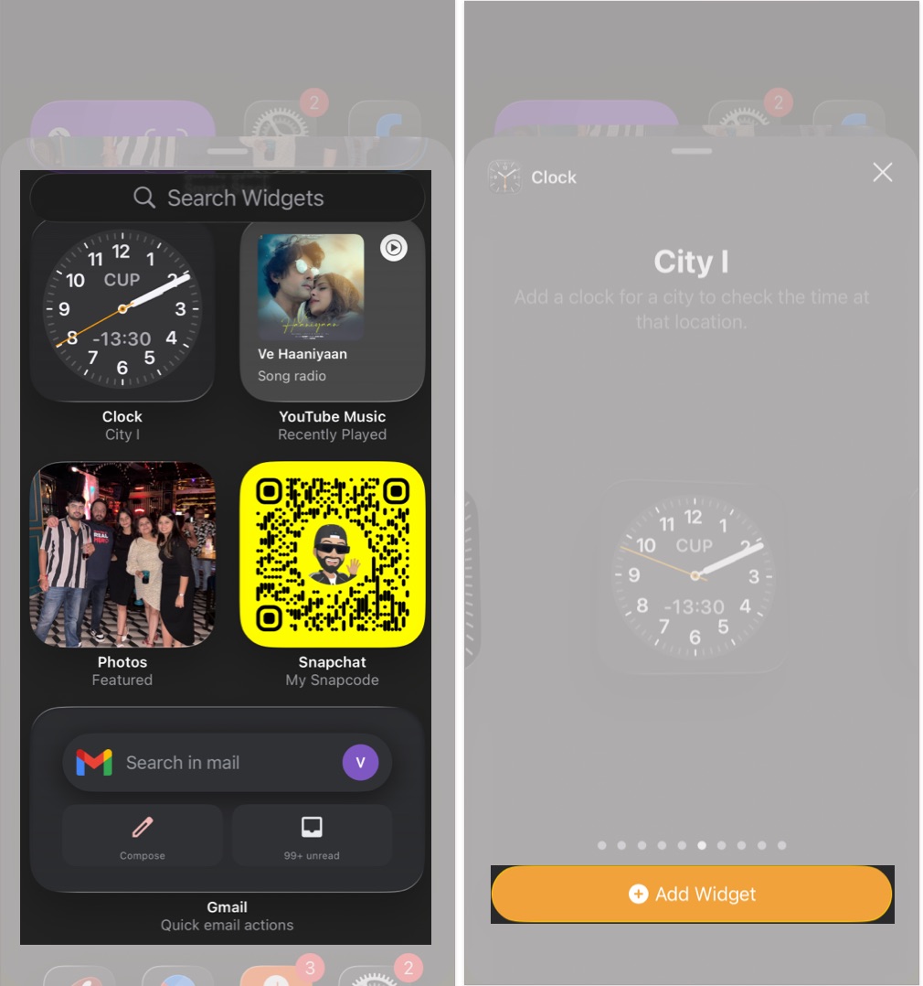 Choose iPhone widget and select style before tapping Add Widget