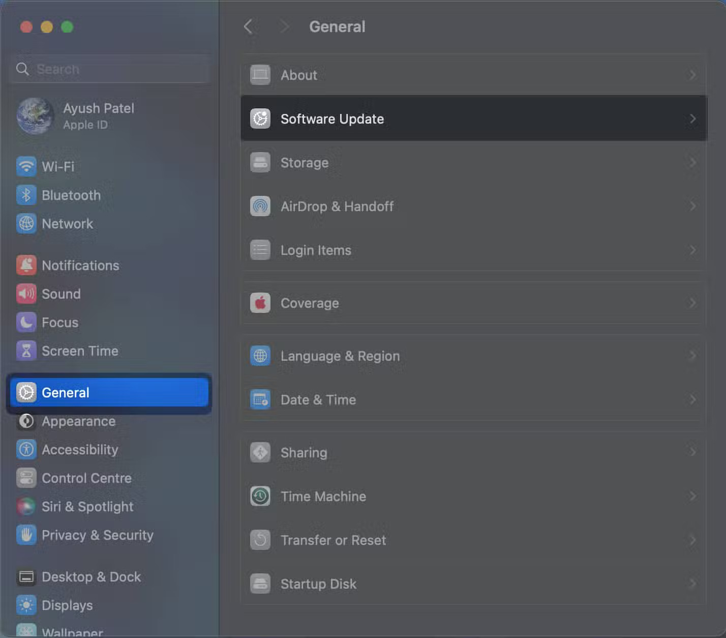 Navigate to System Settings General Software update