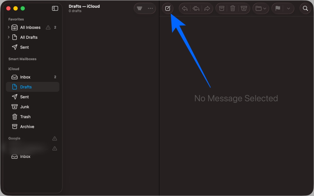Open the mail app and click compose button on mac