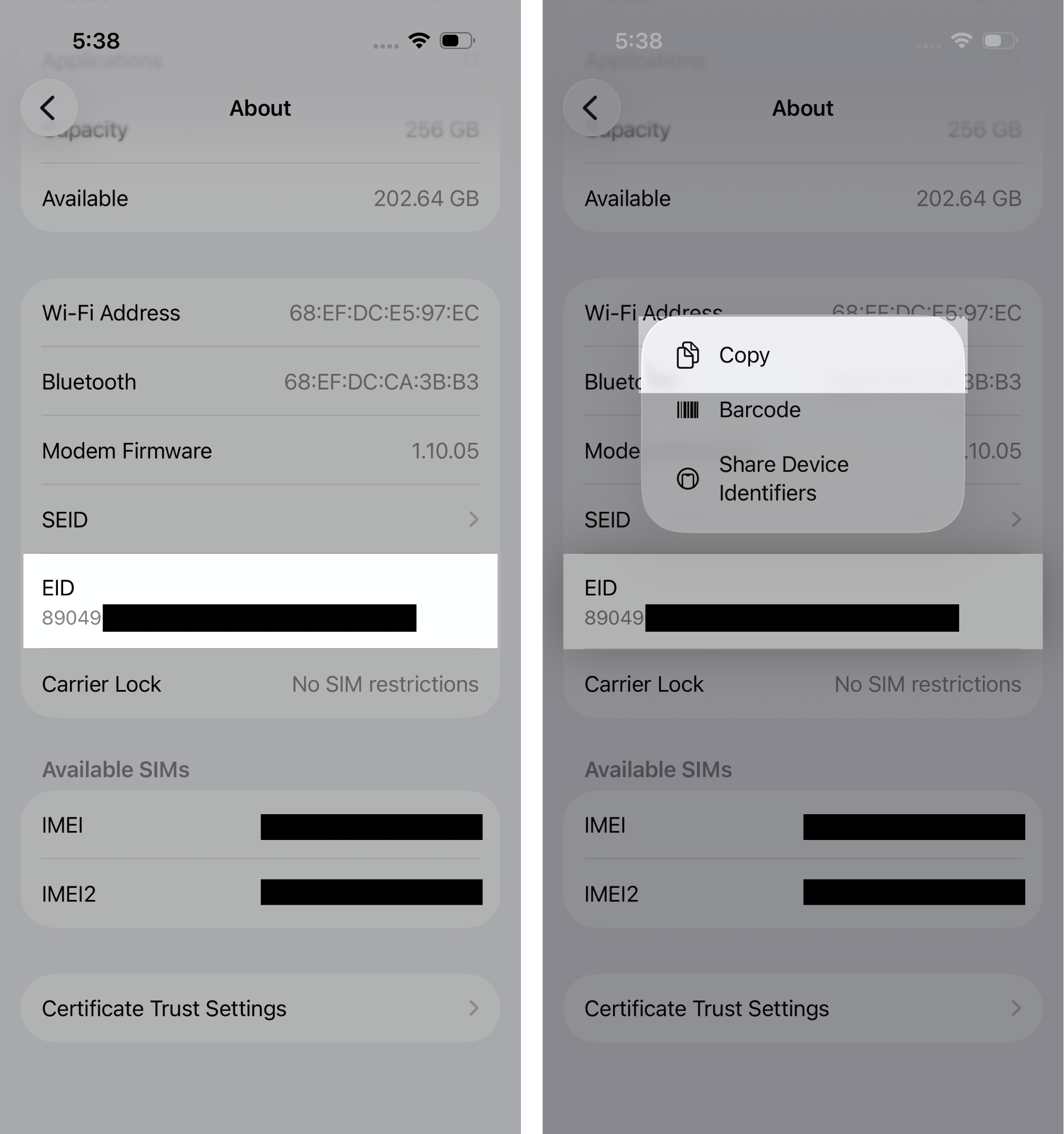 Scroll down and find your EID displayed