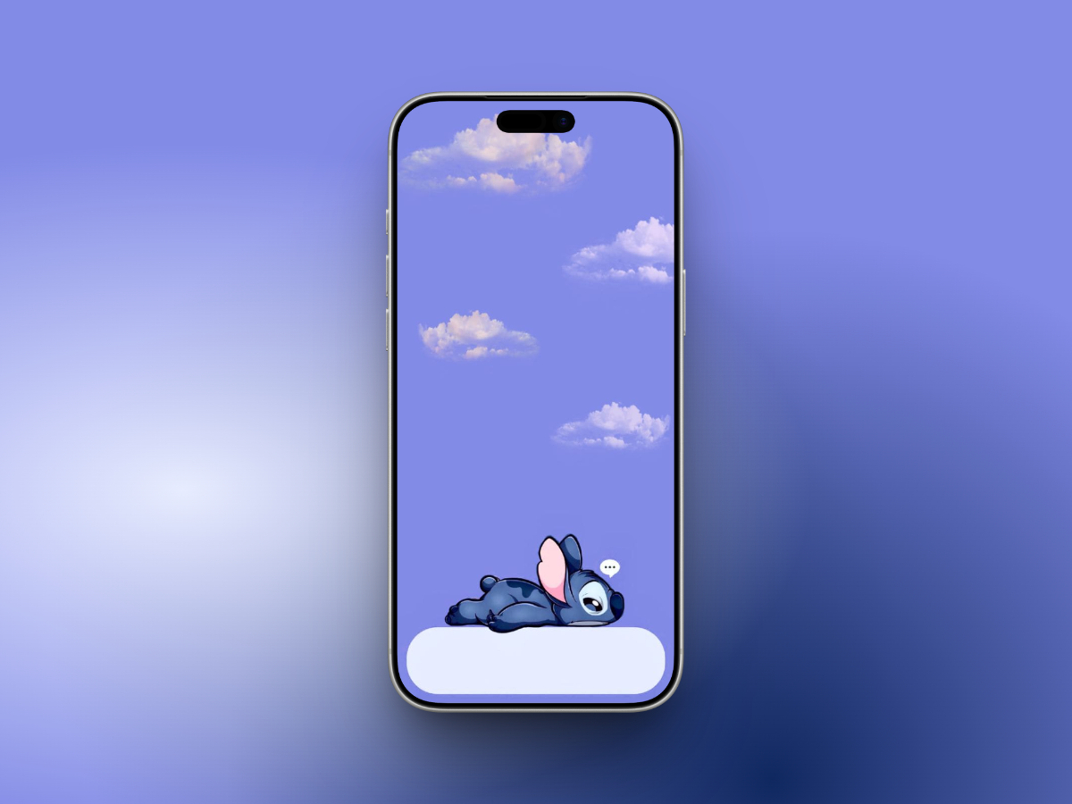 Sleepy stitch on cloudy sky
