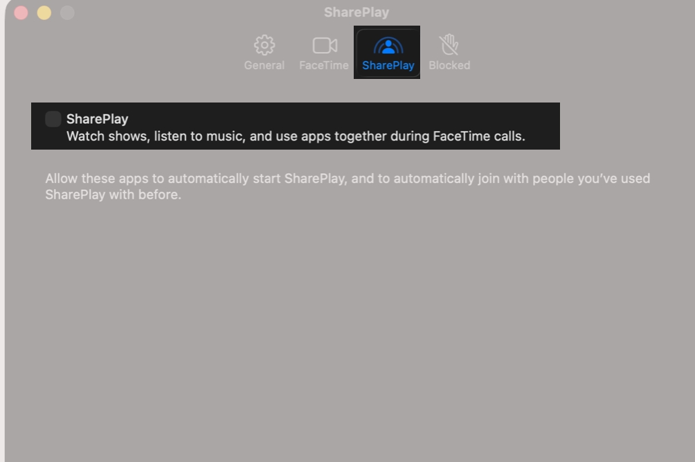 Turn off shareplay on mac from facetime