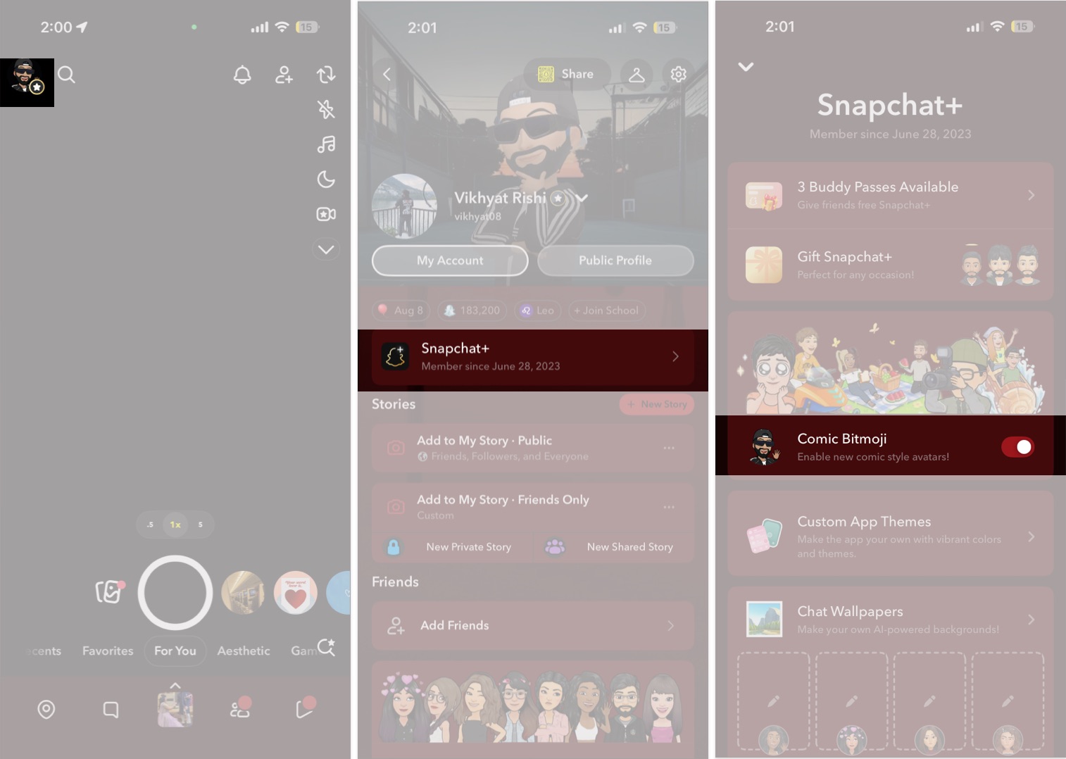 Turn on comic bitmoji on snapchat