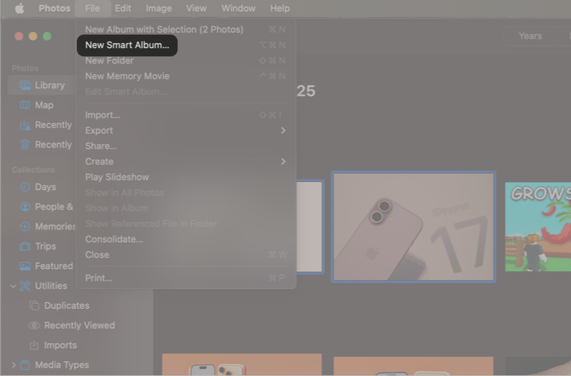 Click File and Create New Smart Album