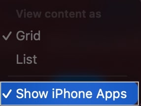Click show iphone apps in the drop down menu