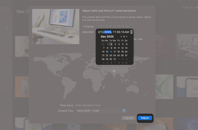 Click on the date and timeCorrect the year or date and click Adjust