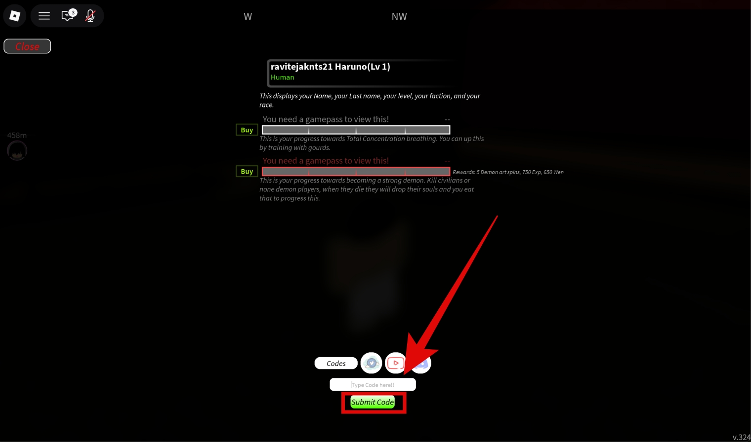 Enter the code and Hit Submit Code to Redeem