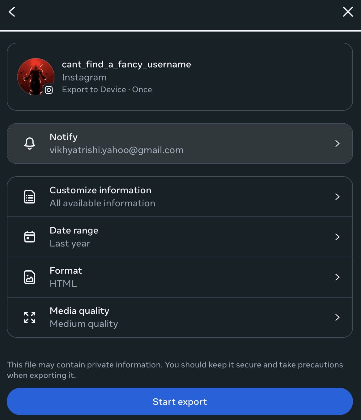 Once done, click the Start Export button.