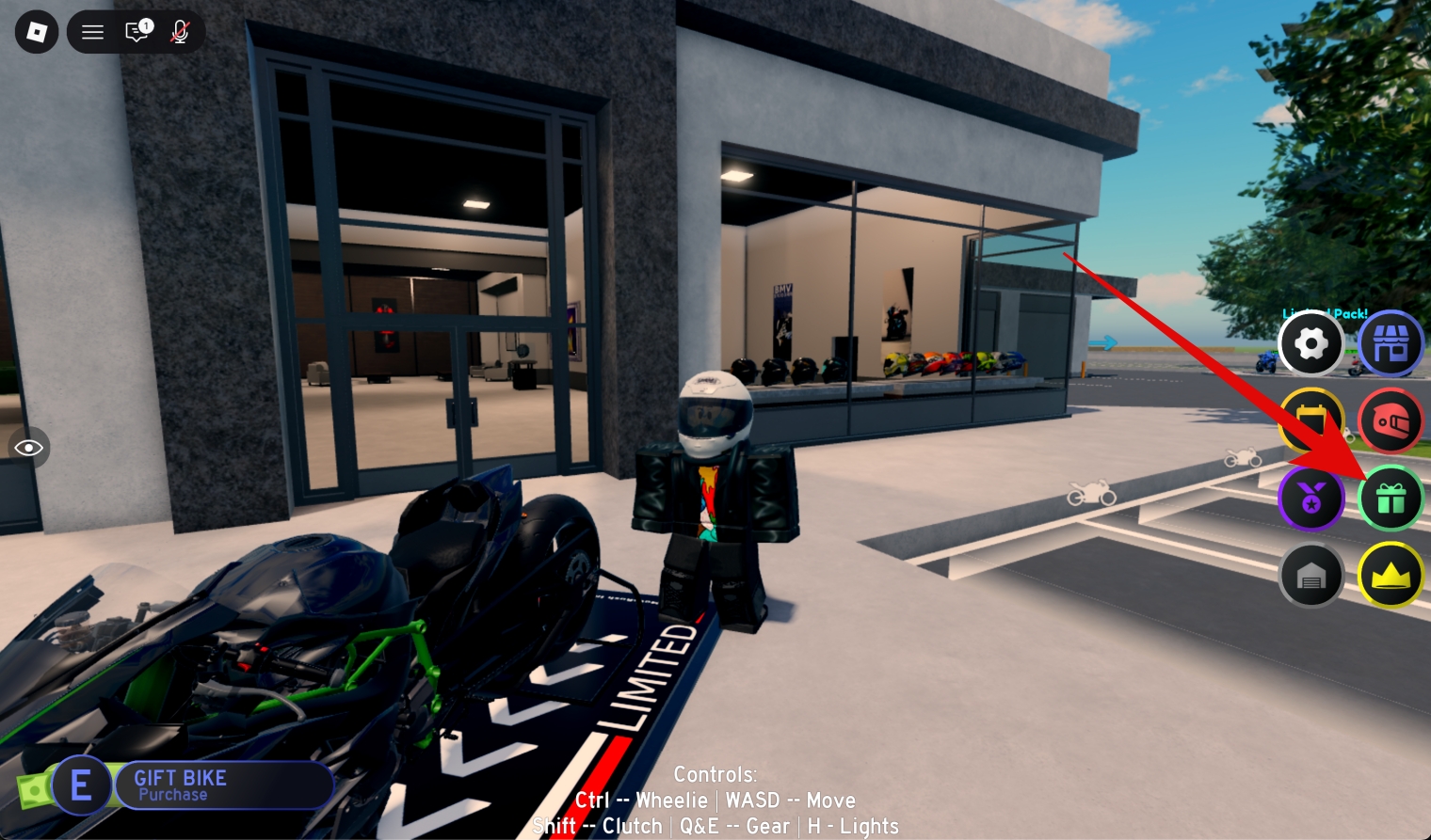 Open MotoRush on Roblox and Click the Gift icon
