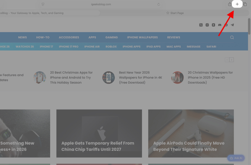 Open a new tab in the Safari browser