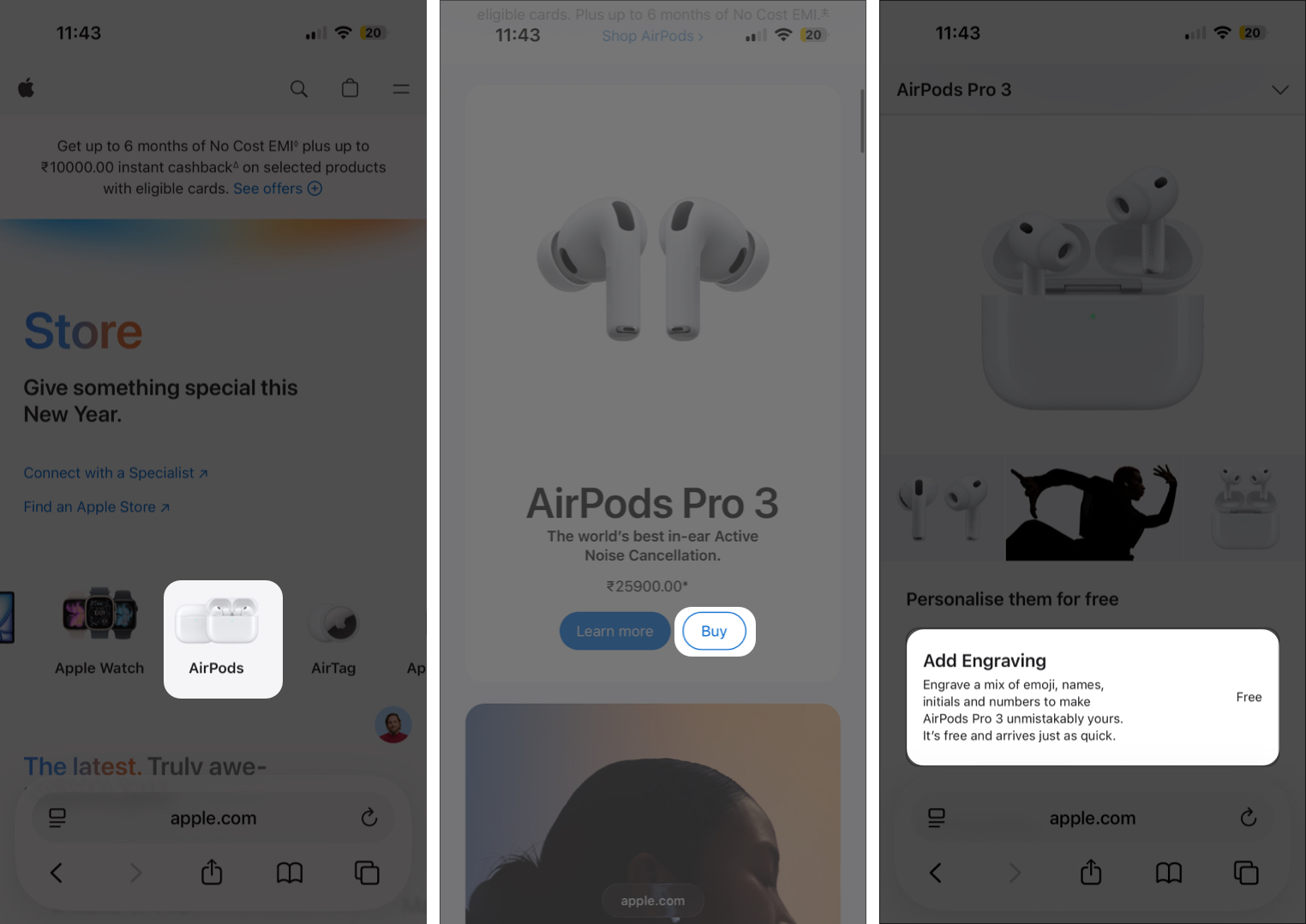 Open the Apple Store App or Website, Select AirPods, and Click Buy on Your Preferred Model.