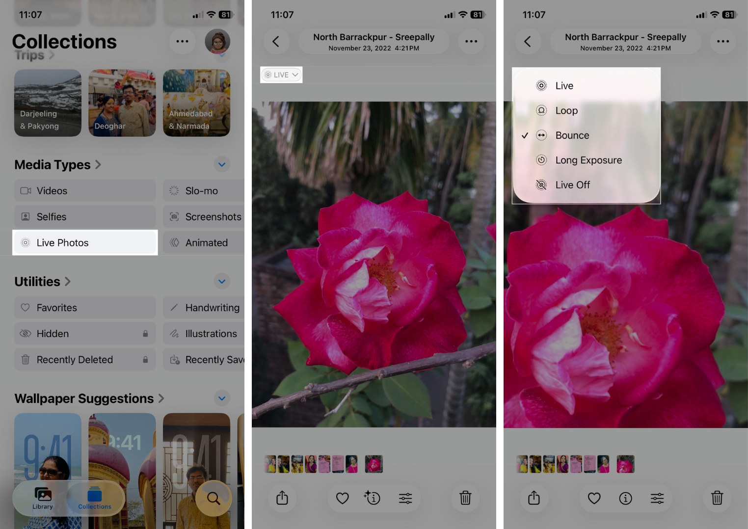 Select the Live Photo and Tap the LIVE icon