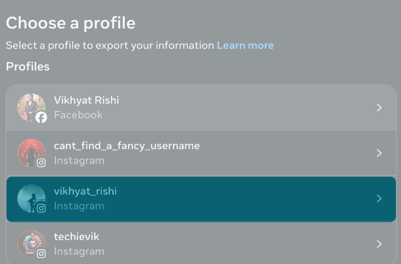 Select your Instagram profile.