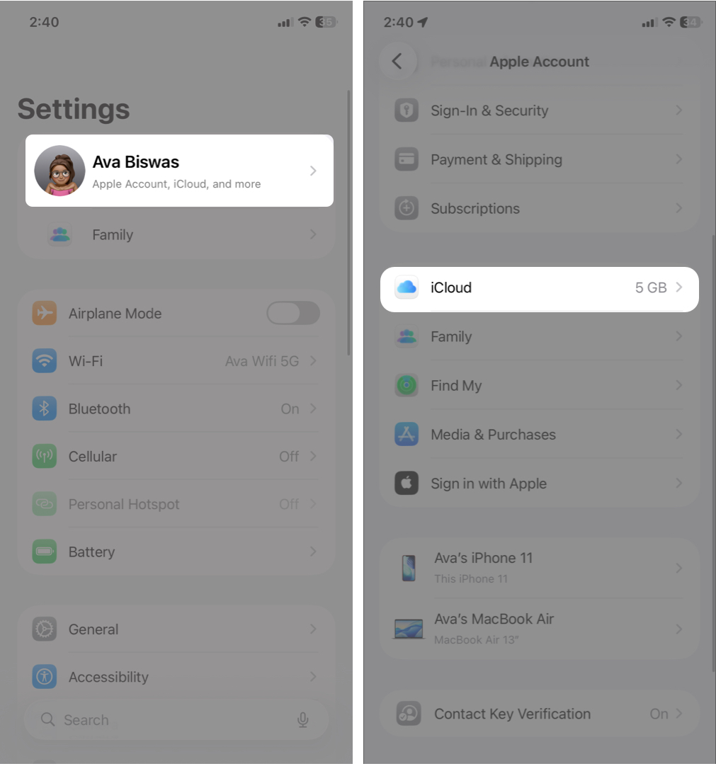 Go to Settings click at [your name] and iCloud
