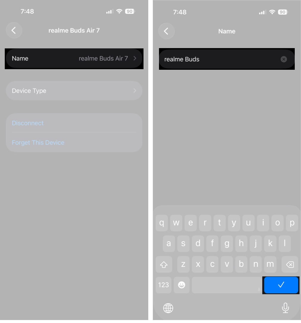 Tap Name to change and tap done